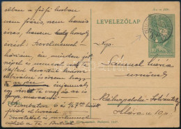 1937 10f Díjjegyes Levelezőlap "CELLDÖMÖLK-SZÉKESFEHÉRVÁR" Mozgóposta Bélyegzéssel / PS-card With Railway Postmark - Sonstige & Ohne Zuordnung