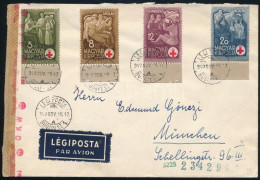 1942 Légi Cenzúrázott Levél Vöröskereszt I. Sorral Münchenbe / Airmail Censored Cover To München - Otros & Sin Clasificación