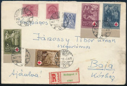 1942 Vöröskereszt I. ívszéli Sor Ajánlott Levélen Budapestről Bajára / Mi 691-694 Margin Set On Registered Cover - Otros & Sin Clasificación