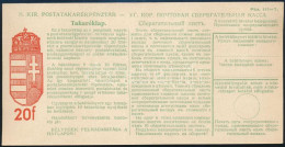 ~1943 20f Magyar-rutén Kétnyelvű Postatakarékpénztári Takaréklap 8 Bélyeggel, Beváltatlan (RRR!!) / Bilingual Saving Car - Other & Unclassified