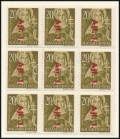 ** 1946 Betűs Ajl.I./20f 9-es Tömb, Benne "Alj" Lemezhiba (50.000) / Mi 857 Block Of 9 With Plate Variety - Altri & Non Classificati