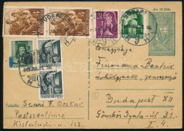 1945 (2. Díjszabás) 18f Díjjegyes Helyi Levelezőlap 7 Bélyeges Díjkiegészítéssel "BUDAPEST" / Local Postcard With 7 Stam - Other & Unclassified