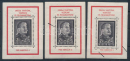 ** 1953 Sztálin 3 Db Blokk Elfogazva, Egyiken Lemezhiba / 3 X Mi Block 23 With Shifted Overprint, 1 With Plate Variety - Sonstige & Ohne Zuordnung