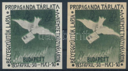 ** 1937/3a+3b Bélyeggyűjtők Lapja Propaganda Tárlata Emlékív Pár Eltolódott Színekkel (13.000) / Souvenir Sheet With Shi - Sonstige & Ohne Zuordnung