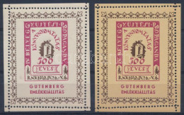 ** 1940/8aa + 8ba IV. Bélyeggyűjtési Propaganda - Gutenberg Emlékív Blokk (20.000) / Souvenir Sheet - Sonstige & Ohne Zuordnung