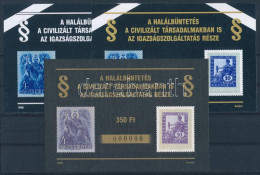 ** 2000/59 A Halálbüntetés Emlékív 3 Klf Próbanyomata 0000 Sorszámmal, Feljegyzés Melléklettel / 3 Different Souvenir Sh - Otros & Sin Clasificación