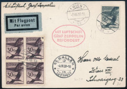 1930 Zeppelin Svájci Repülés Levelezőlap 5 Db Osztrák Bélyeggel / Zeppelin Switzerland Flight Postcard With 5 Austrian S - Otros & Sin Clasificación