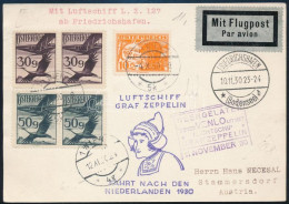 1930 Zeppelin Holland Repülés Levelezőlap 5 Db Osztrák Bélyeggel / Zeppelin Netherlands Flight Postcard With 5 Austrian  - Autres & Non Classés