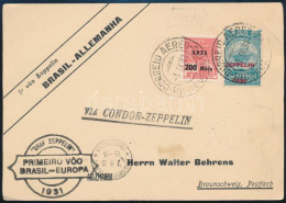 1931 Zeppelin 1. Dél Amerikai Repülés Levelezőlap Németországba Zeppelin Bélyeggel / Zeppelin 1st South America Flight P - Other & Unclassified