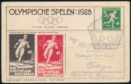 1928 Olimpia Alkalmi Képeslap Bélyeggel, Levélzárókkal és Alkalmi Bélyegzéssel Budapestre / Olympics Postcard With Label - Sonstige & Ohne Zuordnung