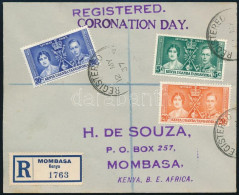 1937 Mombasa Helyi Ajánlott Levél Koronázás Sorral / Mi 49-51 On Mombasa Local Registered Cover - Autres & Non Classés