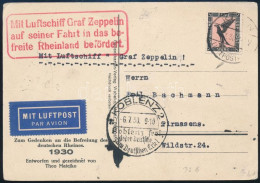 1930 Zeppelin Légi Képeslap A Felszabadult Rajnavidékre / Zeppelin Flight Postcard To The Liberated Rhineland - Otros & Sin Clasificación