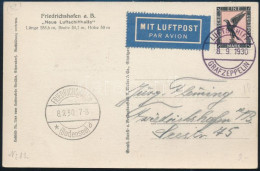 1930 Zeppelin Légi Képeslap Fedélzeti Bélyegzéssel Friedrichshafenbe / Zeppelin Postcard With Board Cancellation To Frie - Autres & Non Classés