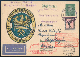 1931 Zeppelin Magyarországi útja Díjkiegészített Díjjegyes Légi Levelezőlap Fedélzeti Bélyegzéssel Salgótarjánba / Zeppe - Other & Unclassified