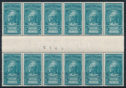 ** 1947 Pneumatikus Csőposta Bélyegek ívközéprészes Tizenkettestömbben Mi 739 / Sassone 19 Gutter Block Of 12 - Other & Unclassified