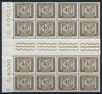 ** 1966 Portóbélyeg 40L Hajtott ívközéprészes 16-os Tömbben / Postage Due Mi 97 / Sassone 117 In Gutter Block Of 16 - Other & Unclassified