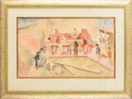 Szőnyi István (1894-1960): Kaláka, 1937. Akvarell, Papír, Jelezve Jobbra Lent, üvegezett Fakeretben, 29×47 Cm / Watercol - Andere & Zonder Classificatie