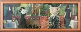 Cziráki Lajos (1917-2003): Három Nővér. Olaj, Farost. Jelzett. Keretben. 34x99 Cm / Oil On Fibre Board, Signed, Framed - Autres & Non Classés