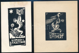 Buday György (1907-1990), 2 Db Radnóti Miklós Ex Libris: Újmódi Radnóti és Radnóti Miklós, Linómetszet, Papír, Jelzett A - Other & Unclassified