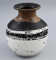 Gorka Lívia (1925-2011): Fehér-fekete-barna Váza. Jelzett, Hibátlan, M: 18,5 Cm - Autres & Non Classés