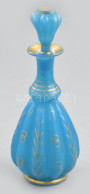 Bécs, 1830 Körül, Kék Opalinüveg Italos Palack, Dugóval, Alján Becsiszolással, Kopott Aranyszínű Festéssel, Hólyagos Has - Verre & Cristal