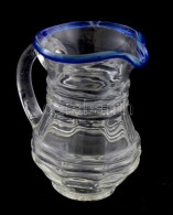 Feketeerdő, XIX. Sz. Eleje, Hutaüveg Keresztelőkancsó, Kobaltkék Szájperemmel, Peremnél Lepattanással, M: 9,5 Cm - Glas & Kristal