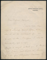 1912 Evelyn Grant Duff (1863-1923) Budapesti Brit Főkonzul (1911-1913) Saját Kézzel írt Levele Marczali Henrik (1856-194 - Ohne Zuordnung