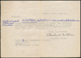 1947 Radnóti Miklósné Gyarmati Fanni (1912-2014) Aláírása, Egy Vallás- és Közoktatásügyi Minisztériumi értesítésen, Mint - Unclassified