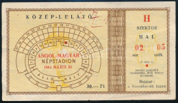 1954 Magyar-angol (7:1), Az Aranycsapat Labdarúgó Mérkőzésének Belépőjegye, 1954. Május. 23., Közép-lelátó, H Szektor, H - Zonder Classificatie