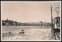 1935-1938 Budapest, Jégzajlás A Dunán, Háttérben A Lánchíd, 16-os Villamos, Fotó, 5,5×8,5 Cm - Altri & Non Classificati
