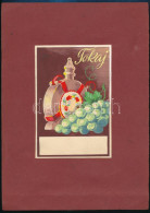 Cca 1930 Tokaj - Szőlő és Bor Dekoratív Reklámterv, Tempera, Papír, Kartonra Ragasztva, Szép állapotban, 16×10 Cm - Advertising