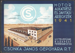 1941 Csonka János Gépgyára Rt. Motor Alkatrész és Javítási árjegyzék 1941. Bp., 1941., Nyn., II+28 P. Haránt-alakú Spirá - Publicidad