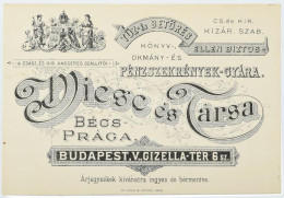 Cca 1890 Wiese és Társa Páncélszerkény-gyára Reklám Kártya 14x10 Cm - Publicidad