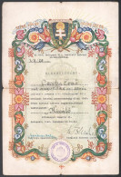 1940 Levente Segédoktató Tanfolyam Bizonyítványa. Hajtásnyommal 20x30 Cm - Other & Unclassified