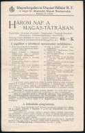 Cca 1910 Az Idegenforgalmi és Utazási Vállalat Rt. Szórólapja, Rajta Háromnapos úttal A Magas-Tátrába - Sin Clasificación