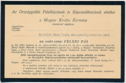 1941 Gróf Széki Teleki Pál (1879-1941) Mininszterelnök Halála Után Meghívó Földi Maradványainak Az Országház Kupolacsarn - Unclassified