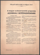 1956 "A Magyar Szakszervezetek Programja Azonnali Intézkedésekre", Kiadja: A Szakszervezetek Országos Tanácsa Elnöksége, - Ohne Zuordnung