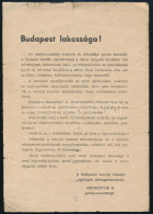 1956 A Budapesti Szovjet Katonai Egységek Városparancsnoka, Grebennyik K. által Budapest Lakosságához Intézett Röplap - Non Classificati