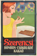 Szerencsi Bonbon, Csokoládé, Kakaó, Art Deco Plakát, 1930 Körül, Franklin-Társulat, Lap Széle Sérült, Kissé Foltos, Hajt - Other & Unclassified