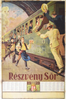 1939 Részvény Sör, Nagyméretű Falinaptár, Hollós Endre (1907-1946) Grafikája, Restaurált, 94×63 Cm - Otros & Sin Clasificación