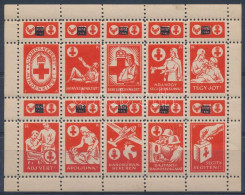 ~1942 Vöröskereszt 20f/10f Adománybélyeg 10-es Kisívben / Hungarian Charity Stamp In Mini Sheet Of 10 - Zonder Classificatie