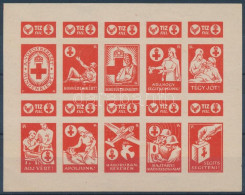 ~1942 Vöröskereszt 10f Vágott Adománybélyeg 10-es Kisívben / Hungarian Imperforated Charity Stamp In Mini Sheet Of 10 - Sin Clasificación