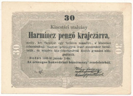 1849. 30kr "Kossuth Bankó" Hátoldalon 1901-ből Származó Kézírásos Megjegyzéssel, Nyomdai Papírránccal T:AU / Hungary 184 - Non Classés