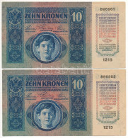 1915. 10K (2x) Sorszámkövetők "1215 896961 - 1215 896962" T:AU / Hungary 1915. 10 Korona (2x) Consecutive Serials "1215  - Unclassified