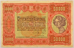 1923. 50.000K Nyomdahely Jelölés Nélkül, Piros Sor- és Sorozatszám "E80 037581" T:F,VG / Hungary 1923. 50.000 Korona Wit - Non Classés
