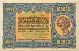 1923. 100.000K "Orell Füssli Zürich", "MINTA" Perforációval, Piros "000" Számozással T:UNC,AU / Hungary 1923. 100.000 Ko - Non Classés