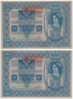 Ausztria 1919. (1902) 1000K (2x) 2. Kiadás, Sorszámkövetők "2561 66981 - 2561 66982" Vízszintes "DEUTSCHÖSTERREICH" Felü - Ohne Zuordnung