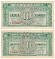 Csehszlovákia 1950. 10K (2x) Sorszámkövetők "RG 488524 - RG 488525" T:F / Czechoslovakia 1950. 10 Korun (2x) Consecutive - Ohne Zuordnung