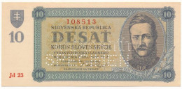 Szlovákia 1943. 10K "SPECIMEN" Perforációval, "Jd 23 108513" T:UNC / Slovakia 1943. 10 Korun With "SPECIMEN" Perforation - Unclassified