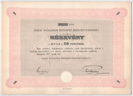 Budapest 1927. "Hazai Általános Biztosító Részvénytársaság" 20P-ről, Szárazpecséttel, "09148" Sorszámmal T:AU /  Hungary - Sin Clasificación